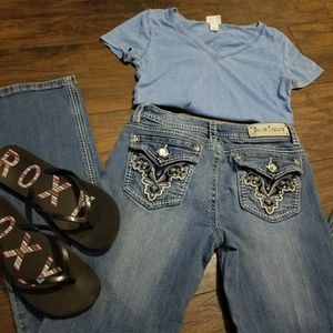 Light wash denim couture jeans